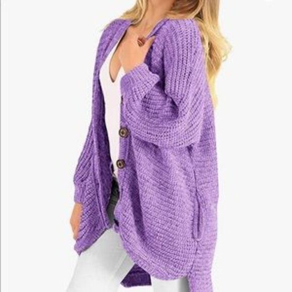 New Plus Size Button Down Chunky Sweater Coat - Picture 2 of 6